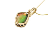 14KT Gold Filled Wire Wrapped Bezel Set Ammolite Necklace, Fossil Necklaces