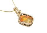 14KT Gold Filled Wire Wrapped Bezel Set Ammolite Necklace, Fossil Necklaces