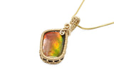 14KT Gold Filled Wire Wrapped Bezel Set Ammolite Necklace, Fossil Necklaces