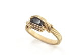14kt Gold Filled Wire Wrapped Dark Blue Sapphire Ring, Size 7