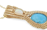 14kt Gold Filled Wire Wrapped Sleeping Beauty Turquoise Necklace with Opal