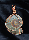 Natural Brown Ammonite Necklace, Copper Sterling Silver Wire Wrapped Ammonite Pendant, Reversible Necklace