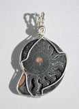 Ammonite Pendant, Sterling Silver Wire Wrapped Ammonites, Black Ammonite with Quartz Crystals