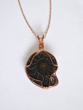 Black Fossilized Ammonite, Copper Wire Wrapped Ammonite Necklace