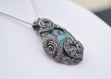 Large Chrysocolla Sterling Silver Wire Wrapped Pendant, Oxidized Sterling Silver, Antiqued Sterling Silver