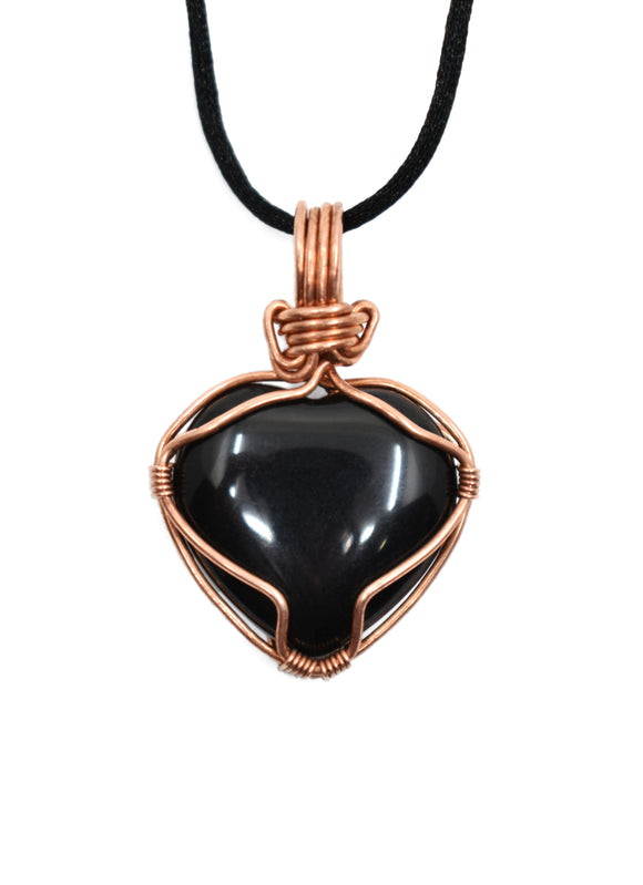 Onyx Heart Wrapped in Copper Wire