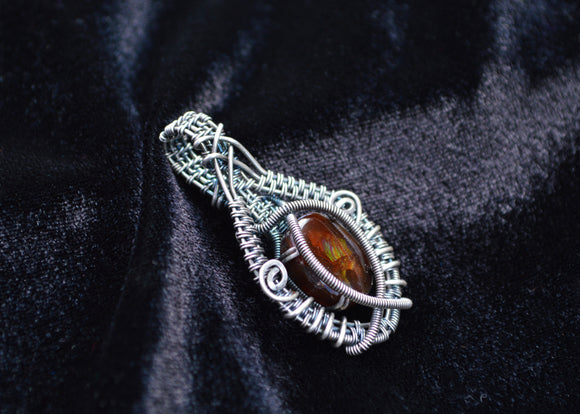 Fire Agate Sterling Silver Wire Wrapped Pendant, Fire Agate from Aguascalientes, Mexico