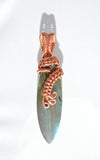 Long Labradorite Necklace Wire Wrapped in Copper, Copper Labradorite Necklace