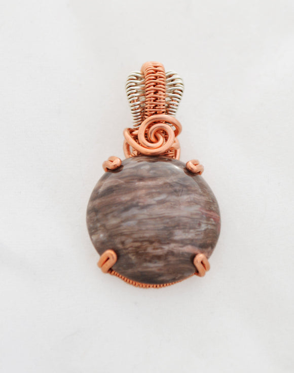 Wire Wrapped Sterling Silver and Copper Petrified Wood Necklace, Petrified Wood Necklace, Petrified Wood Pendant