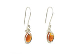 .925 Sterling Silver Wire Wrapped Amber Dangle Earrings