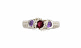 Sterling Silver Wire Wrapped Garnet and Amethyst Multi Stone Ring