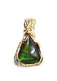 14KT Gold Filled Wire Wrapped Bezel Set Ammolite Necklace, Ammolite Fossil Necklace 2 out of 2