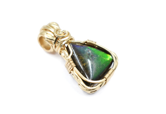 14KT Gold Filled Wire Wrapped Bezel Set Ammolite Necklace, Ammolite Fossil Necklace 2 out of 2