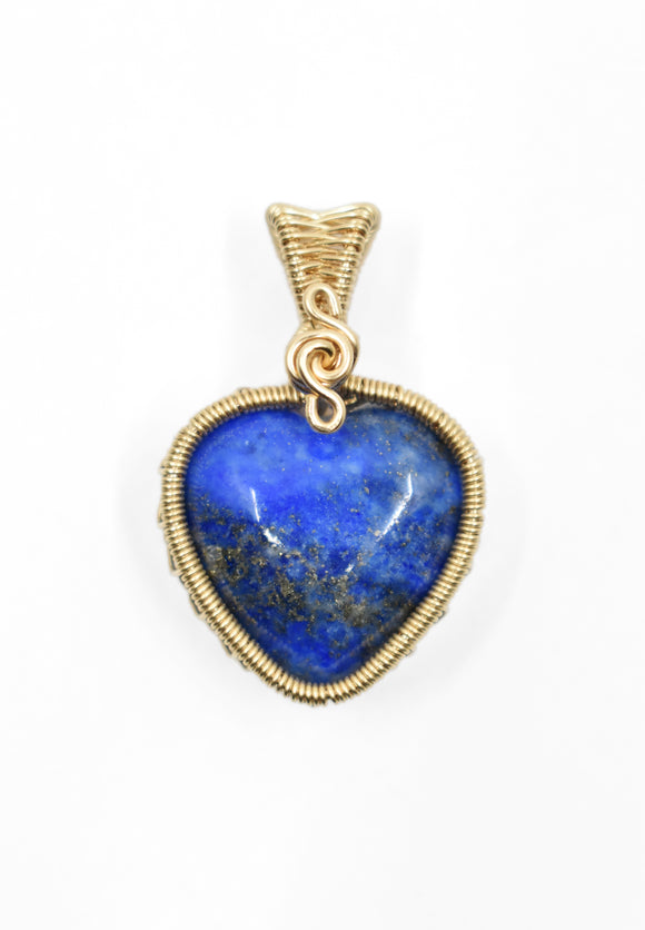 14KT Gold Filled Wire Wrapped Bezel Set Lapis Lazuli Heart Necklace, Heart Pendants