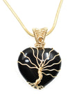 14kt Gold Filled Wire Wrapped Tree of Life Onyx Heart Pendant, Onyx Heart Necklace
