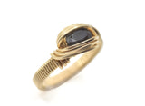 14kt Gold Filled Wire Wrapped Dark Blue Sapphire Ring, Size 7