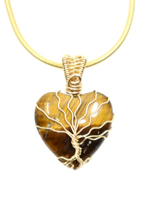 14kt Gold-Filled Tree of Life Necklace on a Tigers Eye Heart Cabochon
