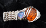 Sterling Silver Wire Wrapped Amber with Opals Ring, Multi-Stone Ring
