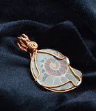 Natural Brown Ammonite Necklace, Copper Sterling Silver Wire Wrapped Ammonite Pendant, Reversible Necklace