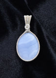 Wire Wrapped Sterling Silver Blue Lace Agate Necklace