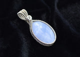 Open bezel wire wrapped pendant, Sterling silver wire wrapped pendant, Blue Lace Agate