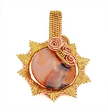 Wire Wrapped Copper and Brass Carnelian Necklace, Wire Wrapped Carnelian Sun Pendant