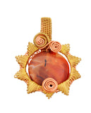 Wire Wrapped Copper and Brass Carnelian Necklace, Wire Wrapped Carnelian Sun Pendant