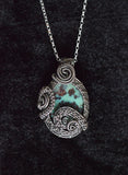 Large Chrysocolla Sterling Silver Wire Wrapped Pendant, Oxidized Sterling Silver, Antiqued Sterling Silver