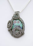 Large Chrysocolla Sterling Silver Wire Wrapped Pendant, Oxidized Sterling Silver, Antiqued Sterling Silver