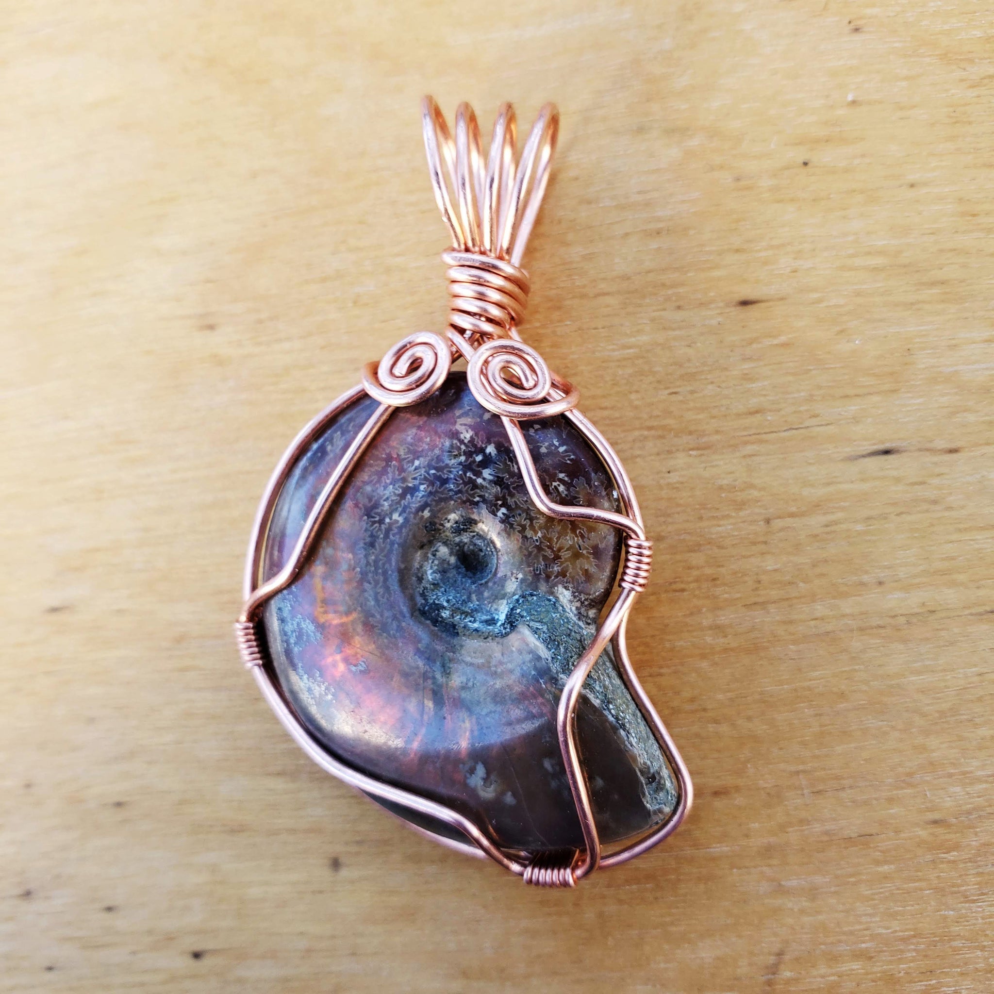Custom Simple Copper Wire Wrapped Stone Necklace Crazy Lace Agate