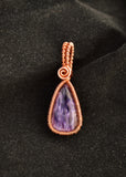Small Copper Wire Wrapped Charoite Pendant, Charoite Necklace