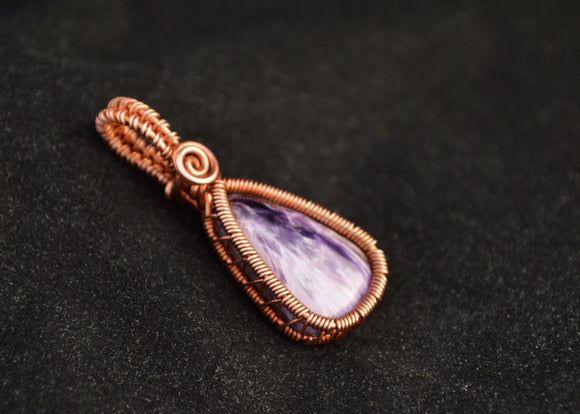 Small Copper Wire Wrapped Charoite Pendant, Charoite Necklace