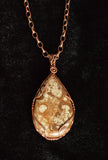 Large Wire Wrapped Fossilized Coral Necklace, Fossil Coral Necklace With Copper Chain