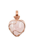 Copper Wire Wrapped Rose Quartz Heart Necklace