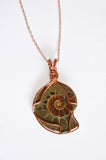 Natural Brown Ammonite Necklace, Copper Sterling Silver Wire Wrapped Ammonite Pendant, Reversible Necklace