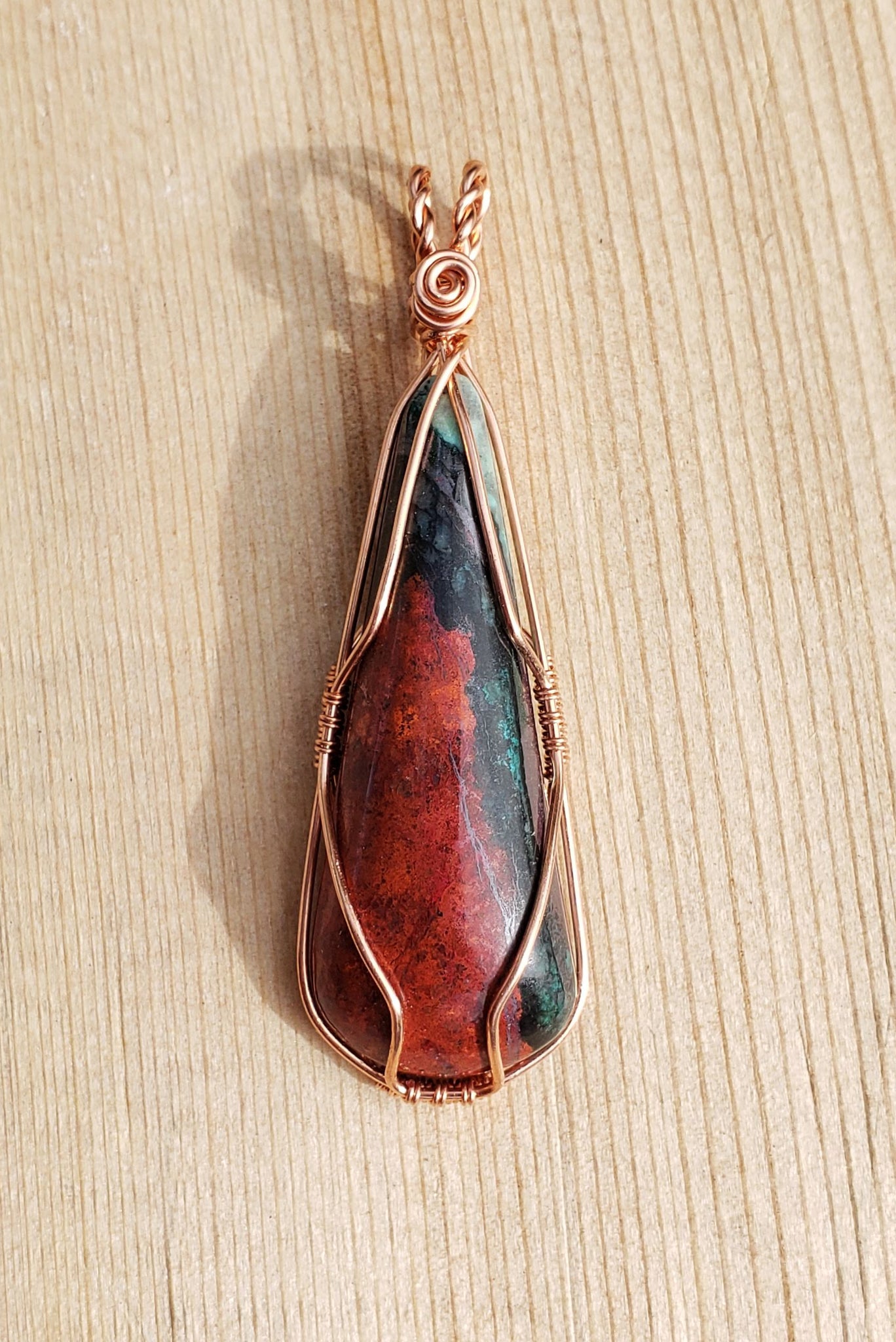 Custom Simple Copper Wire Wrapped Stone Necklace Crazy Lace Agate