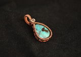 Small Turquoise Copper Wire Wrapped Pendant, Petite Copper Wire Woven Arizona Kingman Turquoise Pendant, Wire Wrapped Kingman Turquoise Pendant