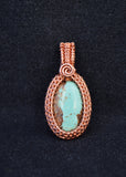 Small Copper Wire Woven Turquoise Pendant, Wire Wrapped Turquoise Necklace