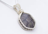Open bezel wire wrapped pendant, Sterling silver wire wrapped pendant, Fossils