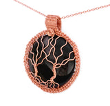 Copper Wire Wrapped Double Tree of Life Pendant on Black Onyx, Tree of Life Necklace