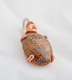 Wire Wrapped Sterling Silver and Copper Necklace, Prong Set Jasper Stone Pendant