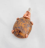 Wire Wrapped Sterling Silver and Copper Necklace, Prong Set Jasper Stone Pendant