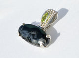 Sterling Silver Wire Wrapped Magnetite in Jade Pendant with Peridot, Peridot Necklace