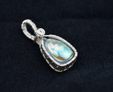 Open bezel wire wrapped pendant, Sterling silver wire wrapped pendant, Abalone