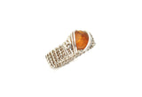.925 Sterling Silver Wire Wrapped Amber Ring, Size 8