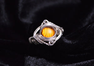 Wire Wrapped Sterling Silver Amber Ring, Sterling Silver Ring, Amber Ring