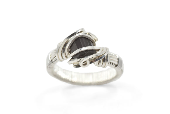 Sterling Silver Wire Wrapped Black Tourmaline Ring