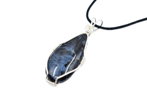 Sterling Silver Wire Wrapped Blue Pietersite Necklace