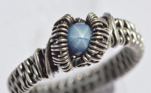 Sterling Silver Wire Wrapped Blue Star Sapphire Ring