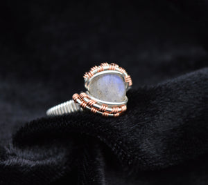 Sterling Silver and Copper Wire Wrapped Labradorite Ring